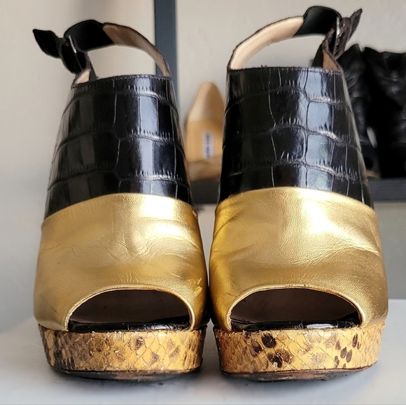 DRIES Van Noten sandal heels black gold croc python - Picture 4 of 14
